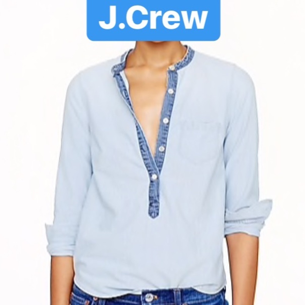 J.Crew Collarless Popover in Indigo Oxford Size 6